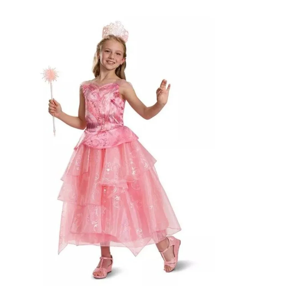 Wicked Glinda & Wand Halloween Costume 7/8 The Good Witch Pink Deluxe Girls - Picture 2 of 10